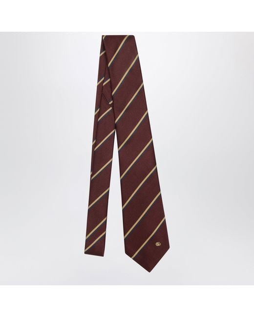 Gucci Red Striped Burgundy And Silk Jacquard Tie for men