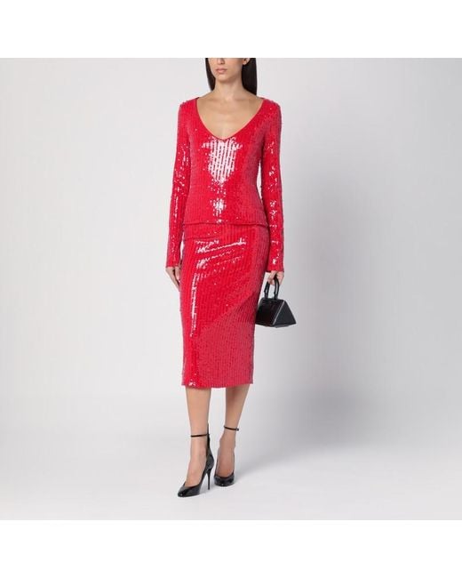 ROTATE BIRGER CHRISTENSEN Red Sweater With Micro Sequins