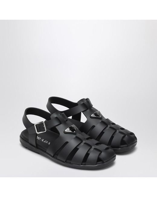 サンダル PRADA BLACK RUBBER CAGE SANDAL Prada 70mm Monolith Caged Rubber Sandals | Black | FARFETCH