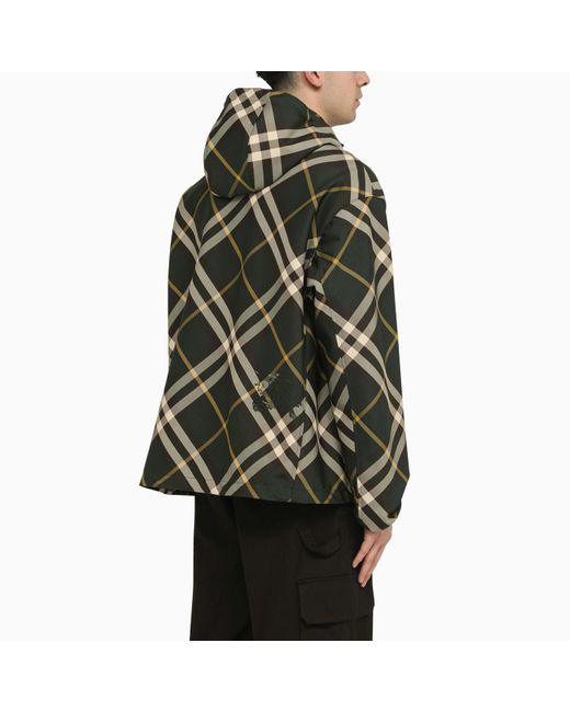Burberry Green Check Pattern Hooded Jacket for men