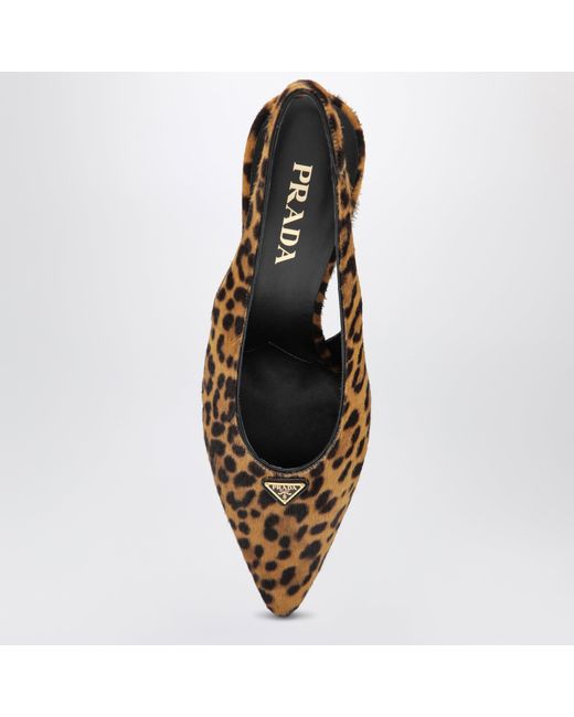 Prada Brown Leopard-Print Calf Hair Slingback Pumps