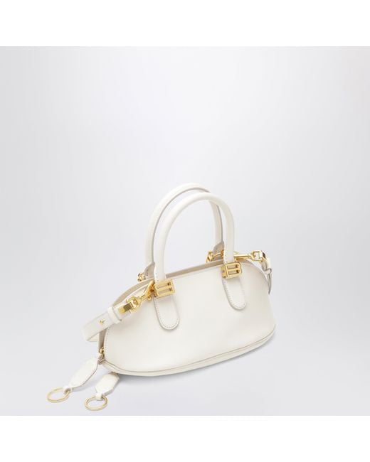 Balenciaga White Cream Leather Bolero Mini Bowling Bag