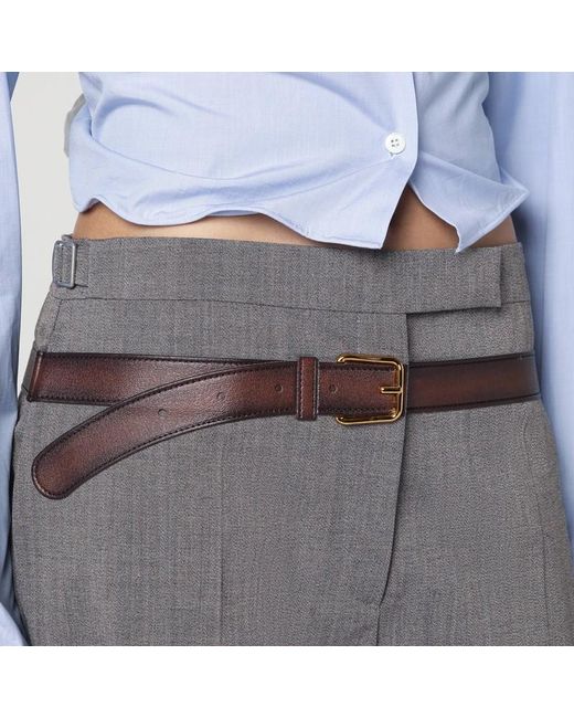 Prada Gray Wool Blend Trousers With Printed Belt