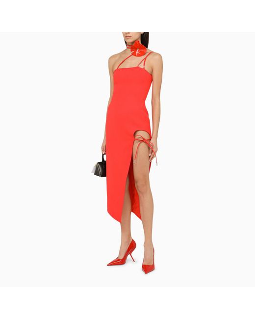 David Koma Red Midi Dress With Appliqué