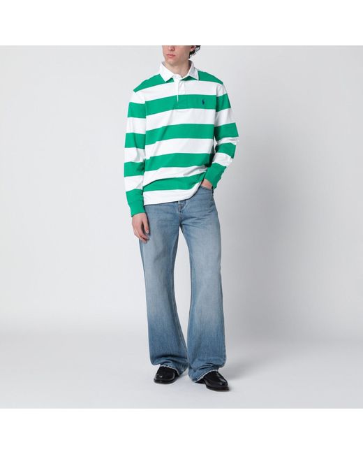 Polo Ralph Lauren Green Striped Classic Fit Polo Shirt for men