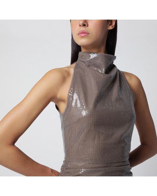 ROTATE BIRGER CHRISTENSEN Natural Long Dress With Micro-Sequins