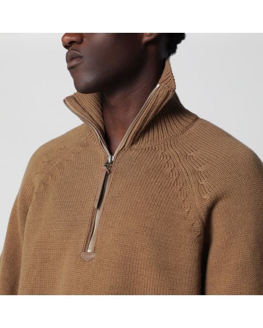 Tom Ford Brown Caramel Half-Zip Wool And Cashmere Knit Sweater for men