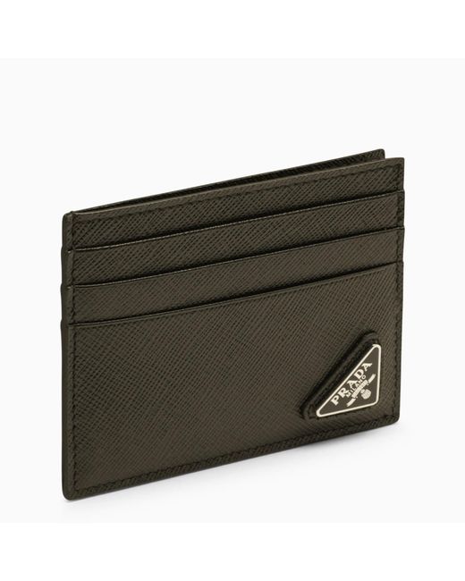 Prada Green Black Saffiano Leather Credit Card Holder for men