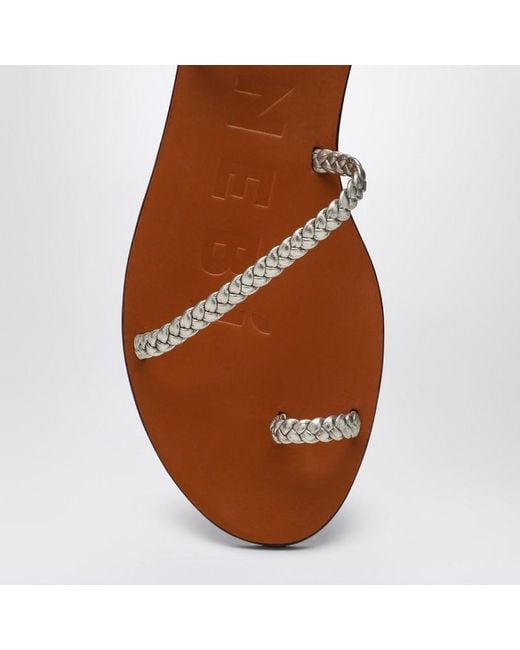 Manebí Brown Platinum Leather Thong Sandals With Ring