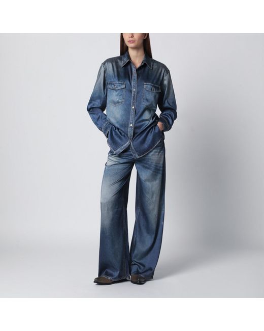 Golden Goose Deluxe Brand Blue Oversized Patty Shirt With Denim Print