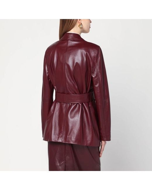 Max Mara Red Jacke Mit Gürtel Aus Bordeauxfarbenem Nappaleder