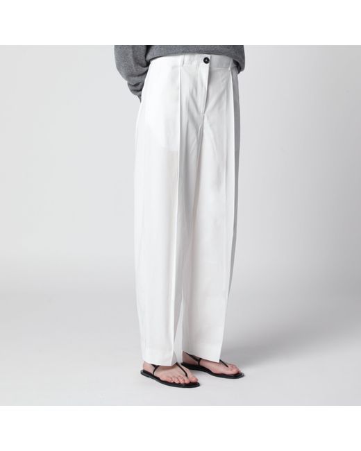 Totême White Single-Pleat Organic Cotton Trousers