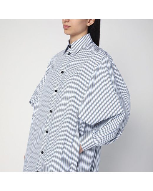 Bottega Veneta Blue Midi Shirt Dress With Striped Pattern