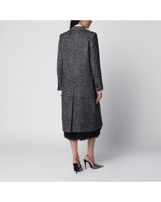 Tagliatore Black Single-Breasted Herringbone Coat