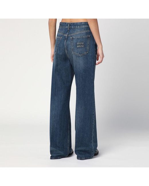 Jeans ampio blu in denim slavato di Miu Miu in Blue
