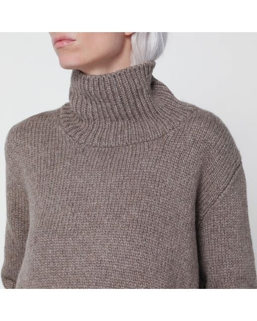 The Row Brown Plira Taupe Cashmere Turtleneck Sweater