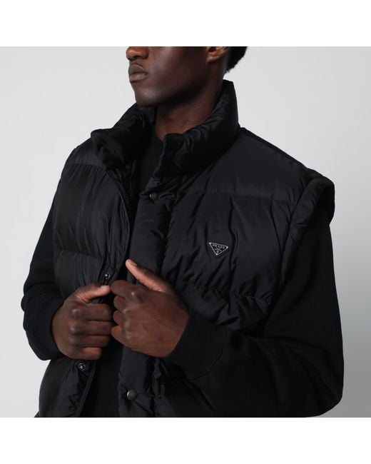 Prada Black Convertible Re-Nylon Down Jacket for men
