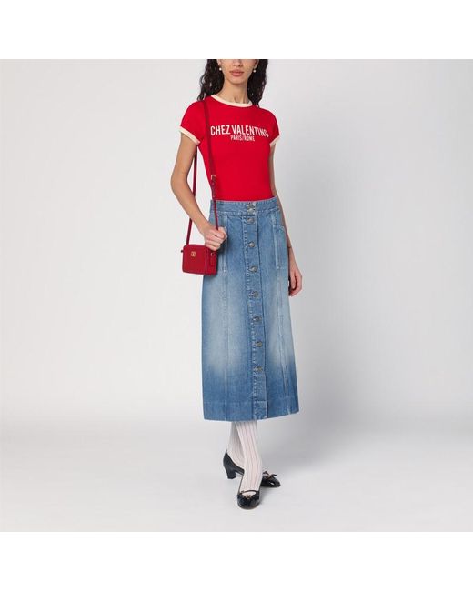 Jupe Midi En Denim Délavé Valentino en coloris Blue