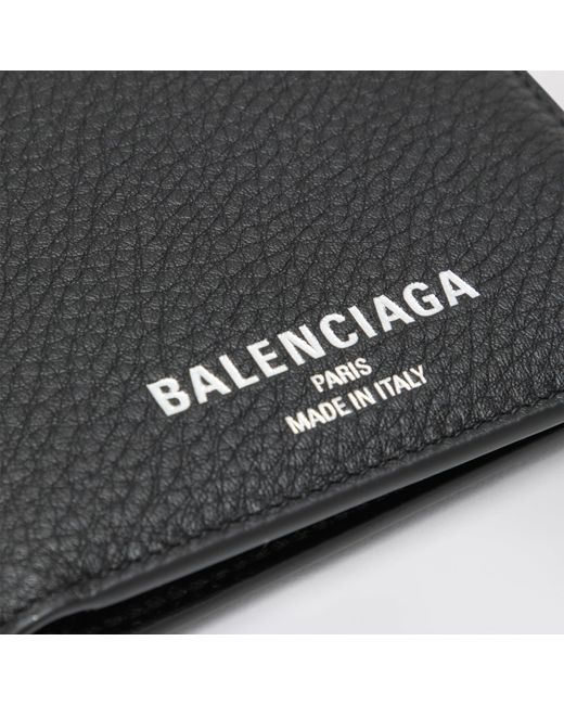 Balenciaga Black Grained Leather Card Holder With Logo for men