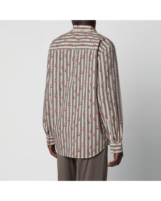 Dries Van Noten Brown Striped Cotton Shirt With Floral Print for men