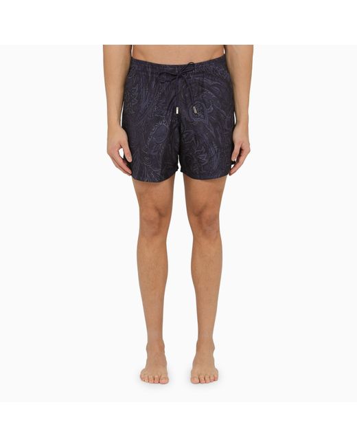 Etro Blue Paisley Print Swim Shorts for men