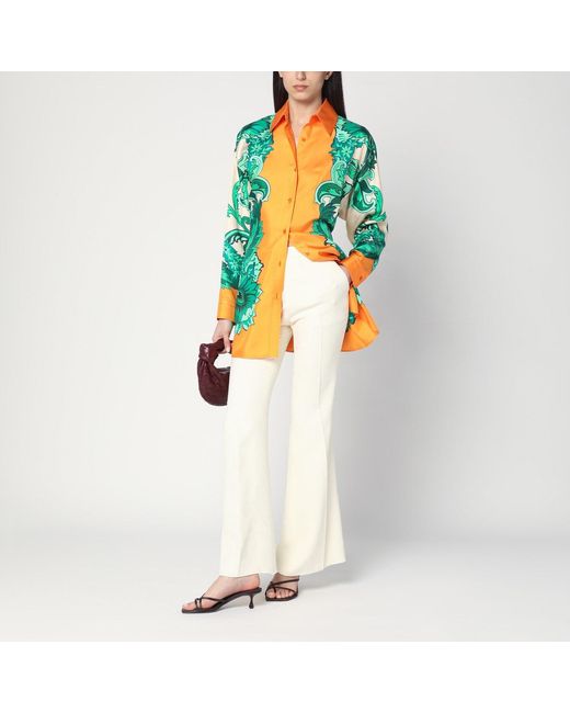 Etro Green Floral Print Shirt With Knotted Detail