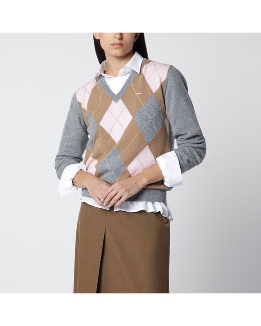 Prada Gray Cashmere Argyle Sweater