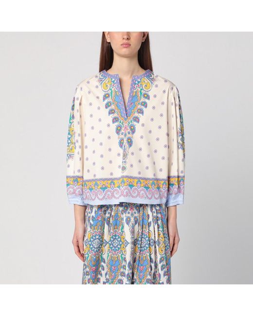 Etro White Baumwollbluse Mit Puffärmeln