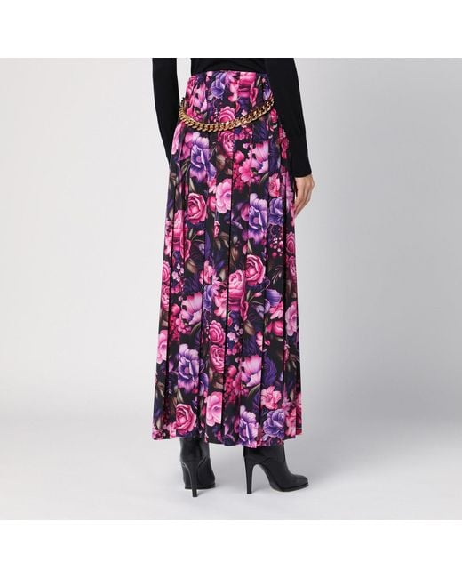 Balenciaga Purple Floral Pleated Maxi Skirt