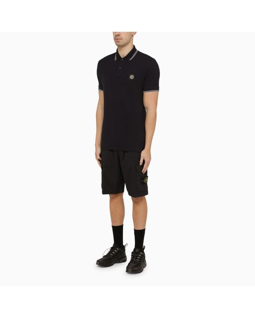 Stone Island Black Short-Sleeved Polo Shirt With Logo for men