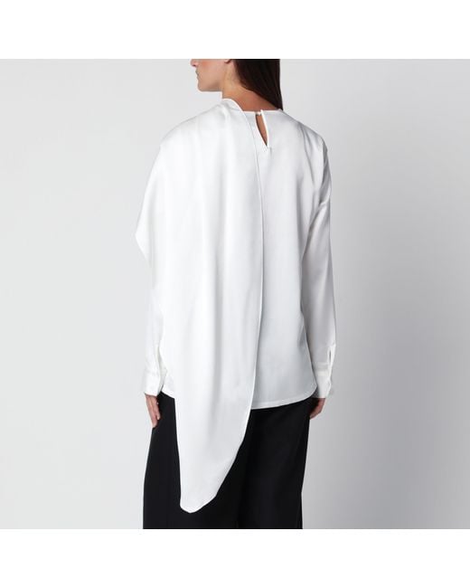 Source Unknown White Koa Draped Satin Blouse