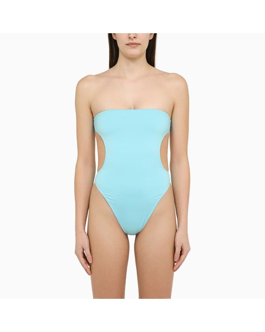 Saint Laurent Blue Topaz Swimming Costume With Cut-out