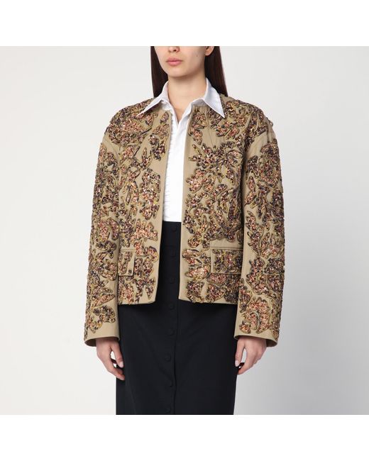 Dries Van Noten Brown Jacket With Sequin Embroidery