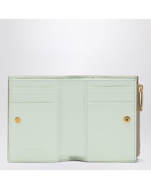 Bottega Veneta Natural Beige/mint Bi-fold Wallet In Intrecciato
