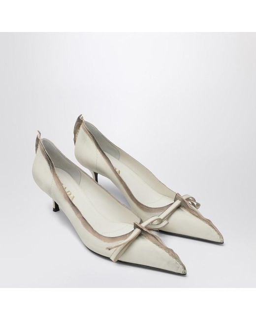 Prada Metallic Antique Leather Talc-Colored Pumps