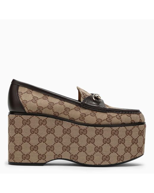 Gucci Gray /ebony gg Loafer With Platform And Clamp