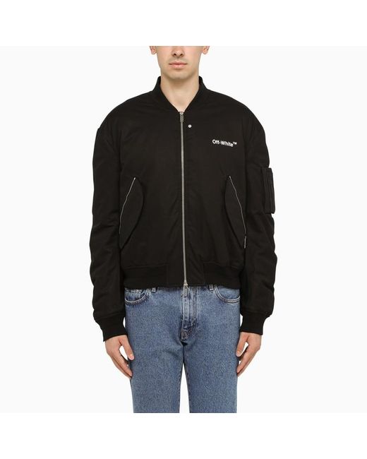OffWhite c/o Virgil Abloh Cotton Diagonal Tab Bomber Jacket in Black