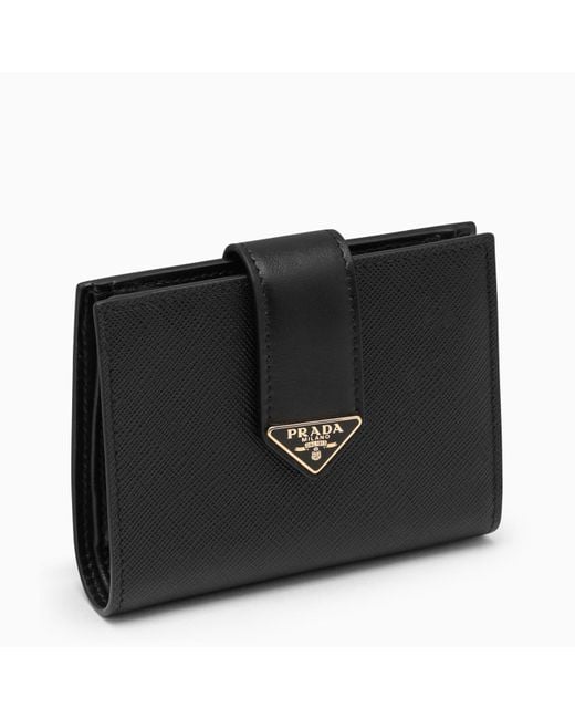 Prada Black Leather Buttoned Wallet