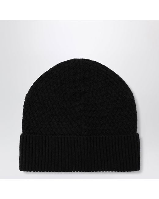 Moncler Black Wool Beanie With Logo Patch for men