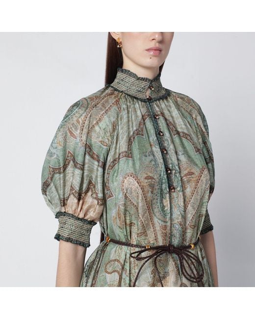 Zimmermann Green Wanderlust Billow Dress With Tapestry Print