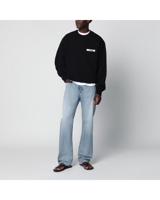 Jacquemus Black Crewneck Sweatshirt With Grosgrain Logo for men