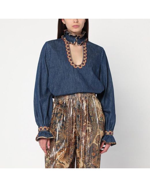 Sa in denim con bordi ricamati di Valentino in Blue