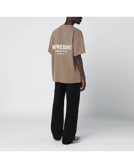 Represent Brown Light Cotton Tshirt With Logo for men