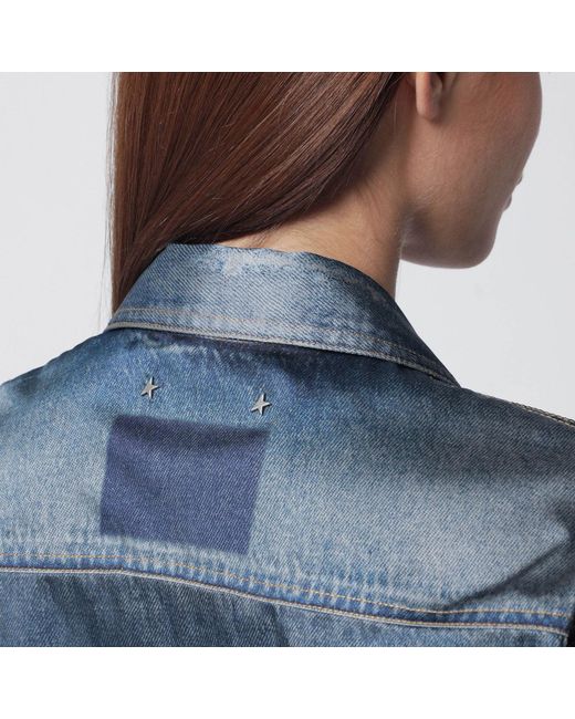 Golden Goose Deluxe Brand Blue Oversized Patty Shirt With Denim Print