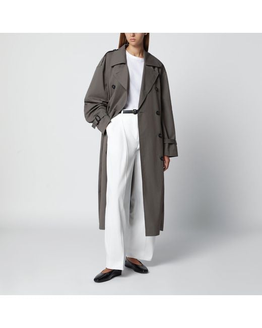 Totême Gray Taupe Double-Breasted Cotton-Blend Trench Coat