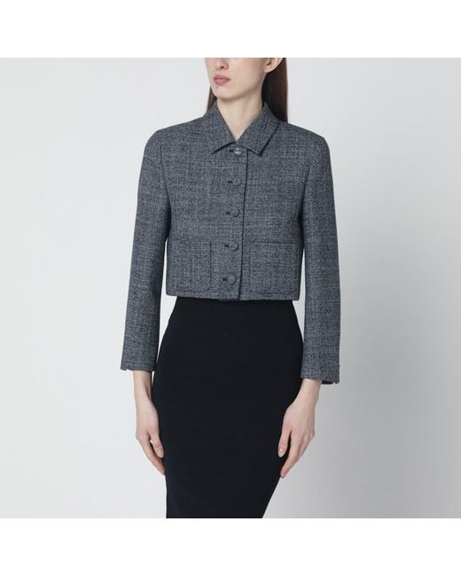 Gucci Blue Cropped Wool Jacket With/ Texture