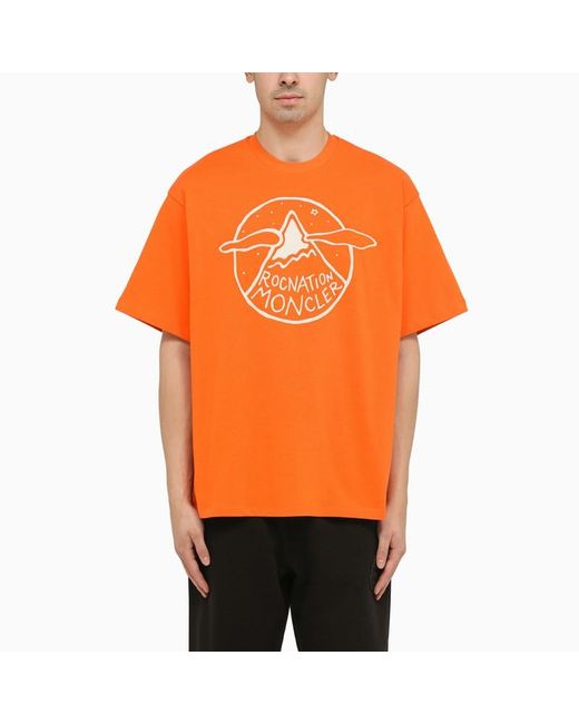 T-shirt in cotone con logo di MONCLER X ROC NATION in Orange da Uomo