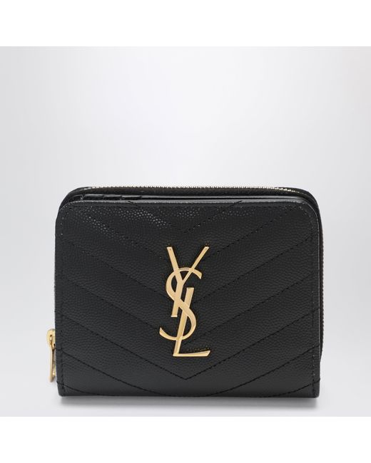 Saint Laurent Black Cassandre Quilted Compact Zip-Around Wallet