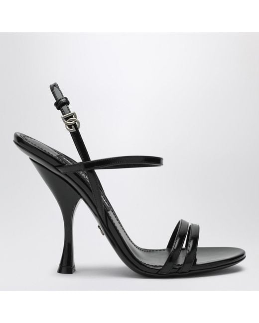 Dolce & Gabbana White Black Polished Calf Leather Sandals