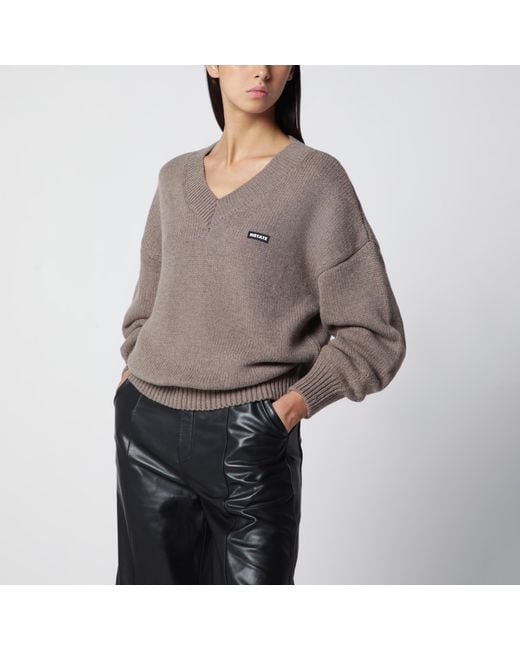 ROTATE BIRGER CHRISTENSEN Gray Wool And Cashmere V-Neck Sweater